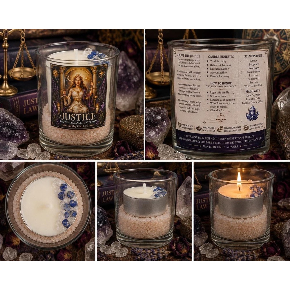 Justice Tarot Card Tea Light Candle Set